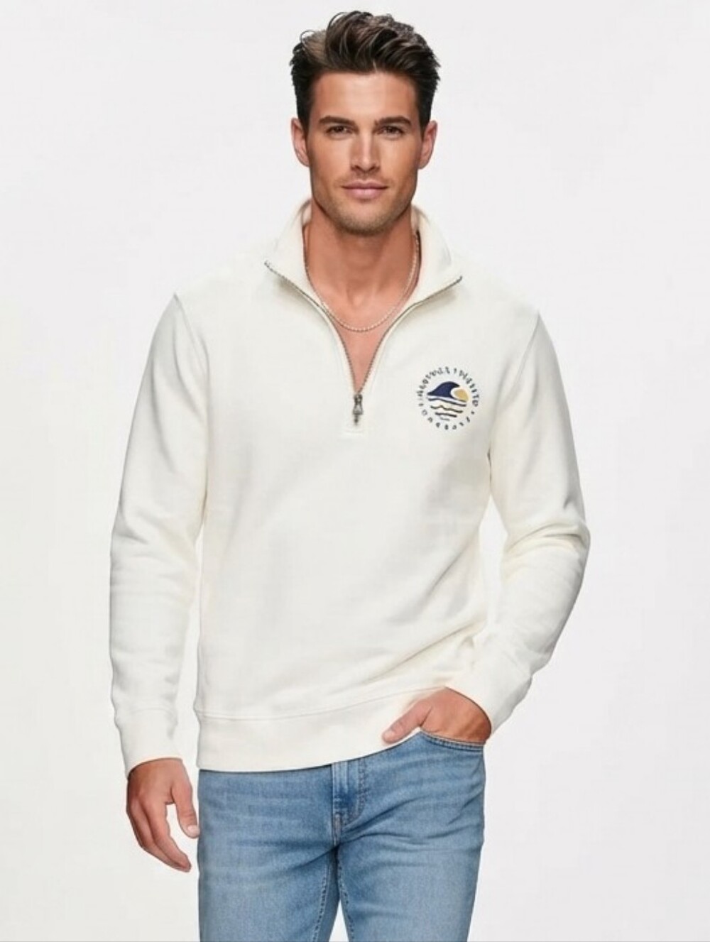 Faherty Terry Martha's Vineyard Sun & Waves Quarter Zip Pullover Sweatshirt M